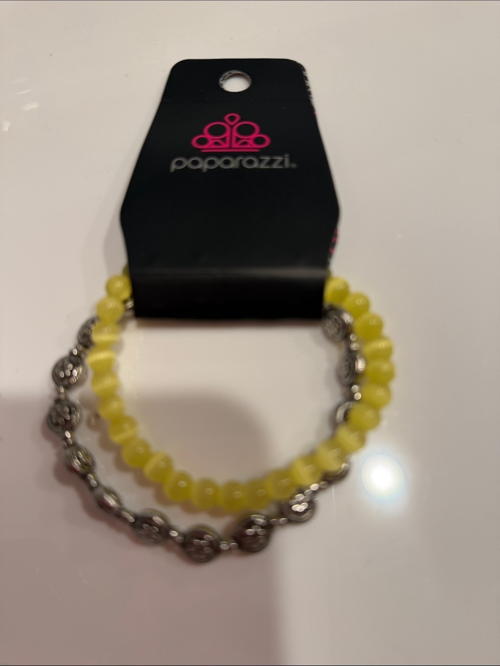 paparazzi Yellow Beaded and Silver-Link Bracelet Duo